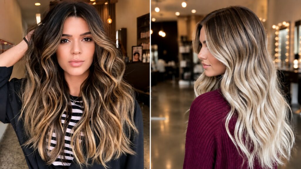 balayage on dark and blonde