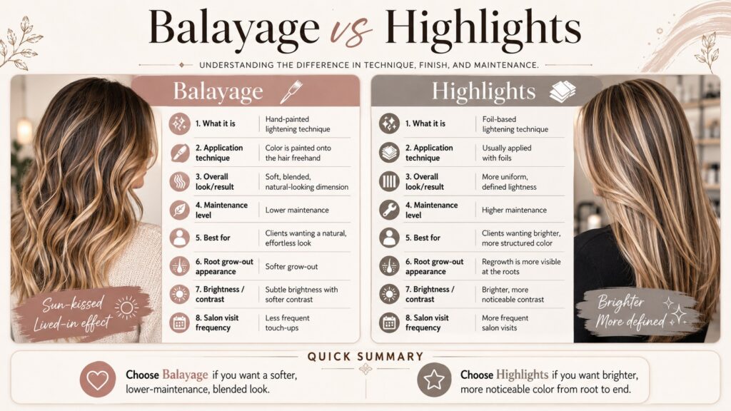 comparison between balayage vs highlights