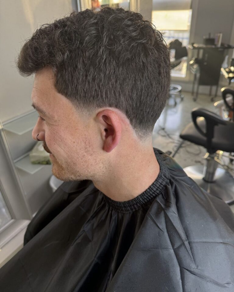 Men's short curly cut with tapered sides, Avalon Salon Calgary