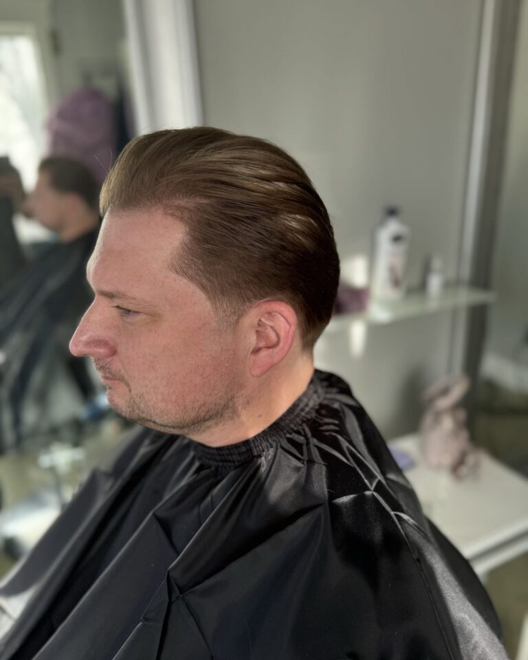 Men's classic swept-back cut with tapered sides, Avalon Salon Calgary
